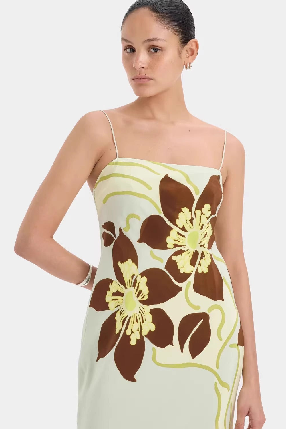 Elegant Floral Cami Tie Waist Bodycon Midi Dress