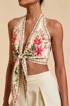 Boho Floral Backless Tie Halter Top