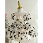 Kleinkind-Abendkleid, kleines Mädchen, Prinzessinnenkleid mit Schleife, bedruckt, flauschig, Kommunionskleid 
