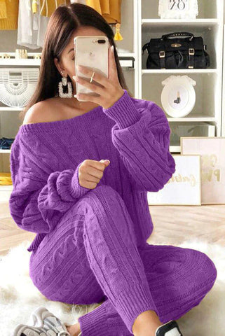 Set aus Zopfmusterpullover und Slim-Fit-Hose mit hohem Tragekomfort 
