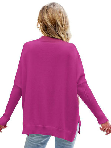 Batwing Sleeves Long Sleeves Contrast Color Round-Neck Knitwear Pullovers Sweater Tops