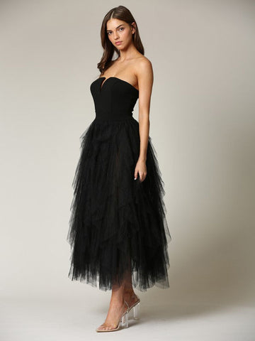 Tulle Dress Off The Shoulder Tiny V-Neck Backless Prom Party Maxi Dresses
