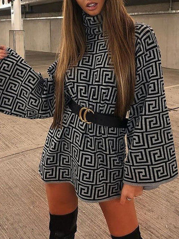 Vestidos tipo suéter con cuello alto, mangas largas y estampado jacquard, minivestidos