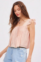 Ruched Flutter Sleeve Loose Blouse