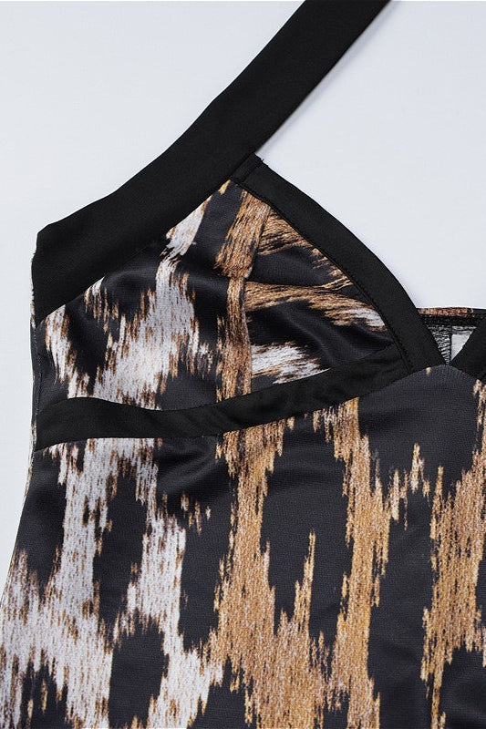 Leopard Print Split Halter Slim Maxi Dress