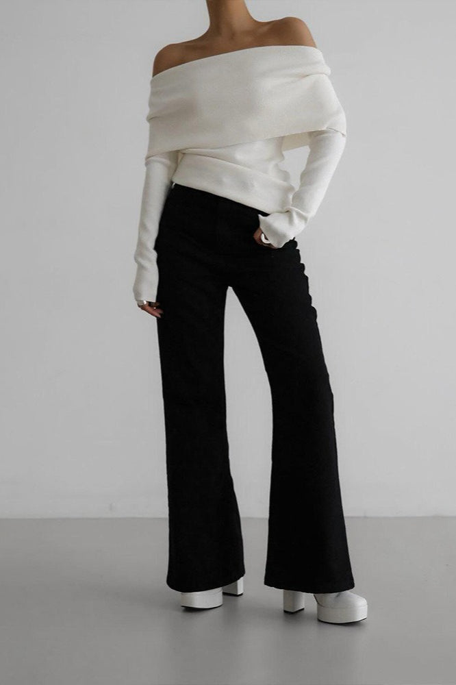 Slim Fit Slit Neck Long Sleeve Knit Top