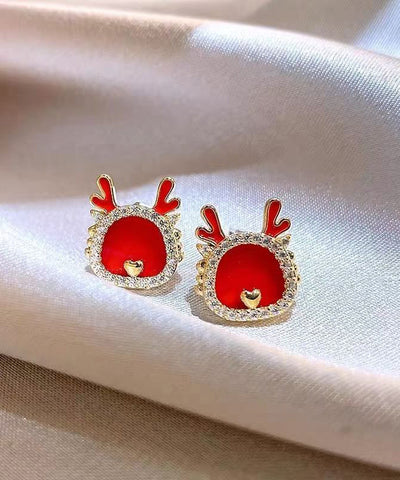 Pendientes vintage de plata de ley roja con circonitas doradas 