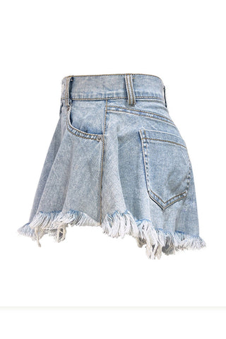 Shorts vaqueros desgastados de corte A con flecos 
