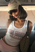 White Print Rhinestone Tank Top