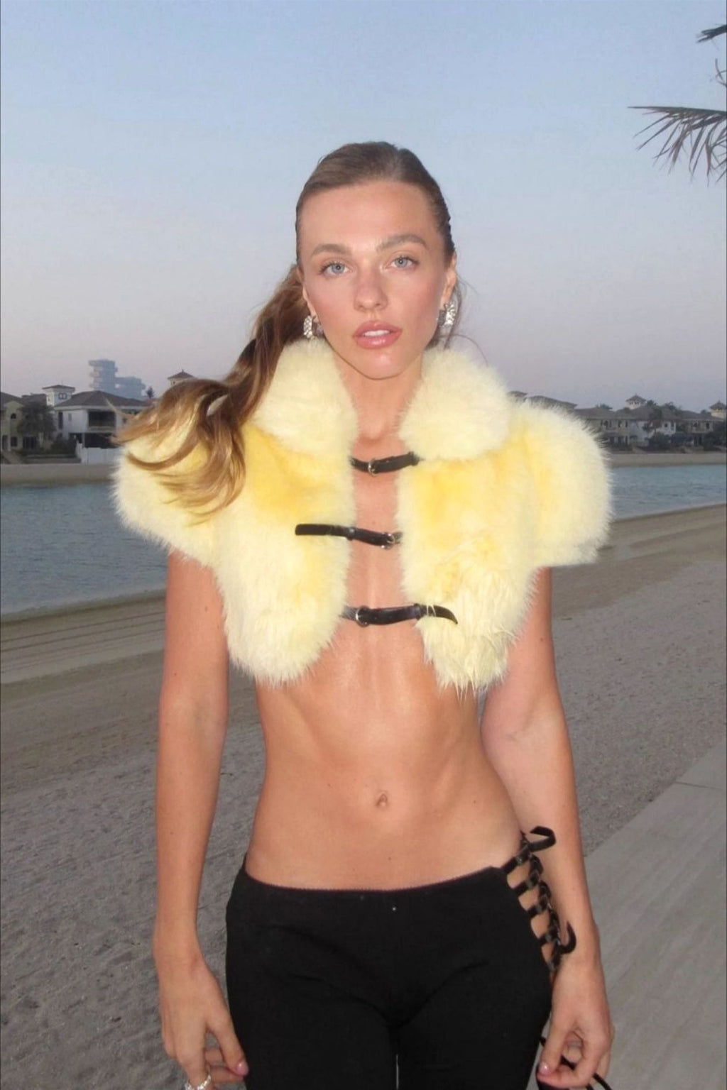 Sexy Cape Design Drawstring Solid Plush Coat