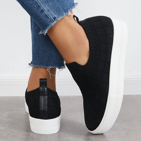 Mocasines de plataforma de punto elástico sin cordones, zapatos transpirables para caminar 