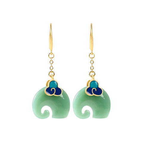 Elephant Imitation Hetian Jade Vintage Style Earrings