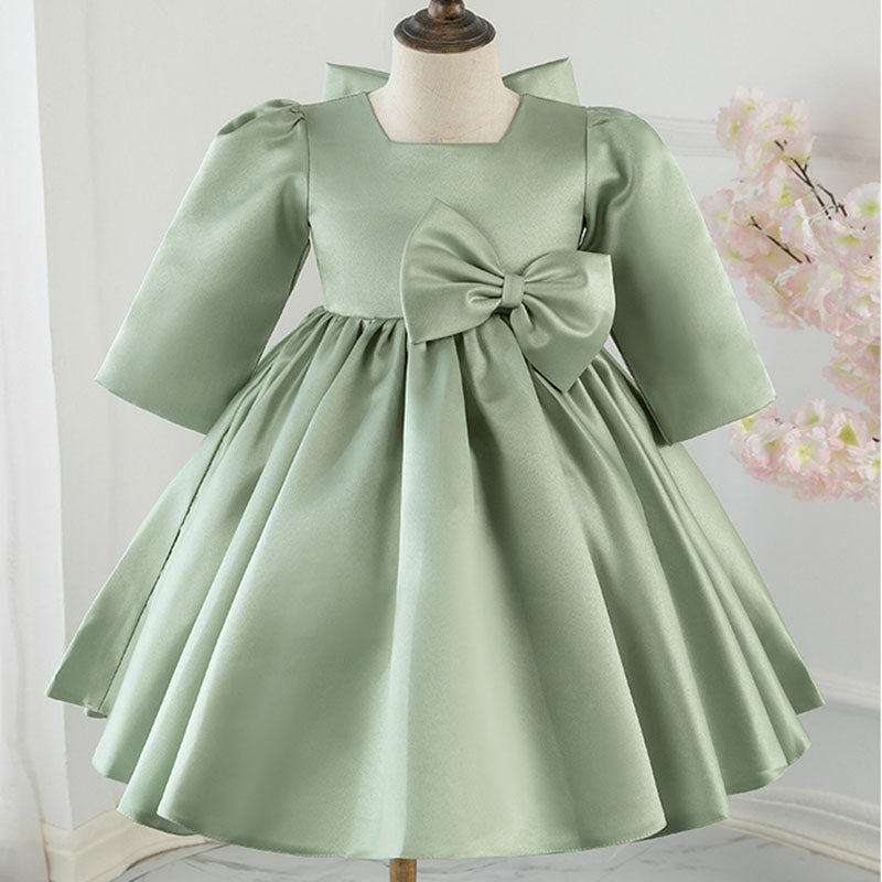 Mädchenkleid, Kleinkind-Abendkleid, Kommunionskleid, grünes Prinzessinnenkleid mit großer Schleife 