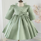 Mädchenkleid, Kleinkind-Abendkleid, Kommunionskleid, grünes Prinzessinnenkleid mit großer Schleife 