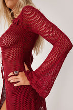 Solid Sexy V Neck Tie Knit Hollow Blouse
