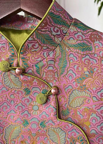 Chaleco de algodón rosa sin mangas con estampado asimétrico de botones para mujer 