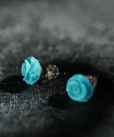 New Blue Sterling Silver Turquoise Rose Stud Earrings