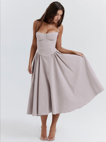 Vestido de corsé con tirantes finos y espalda descubierta para fiesta de cumpleaños y brunch. 
