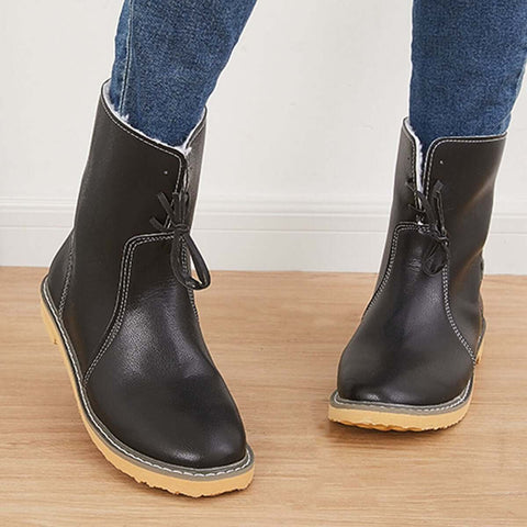 Warme, mit Baumwolle gefütterte Schneestiefeletten mit breiter Weite, flache Stiefeletten 