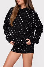 Black White Polka Dot Print Hoodie