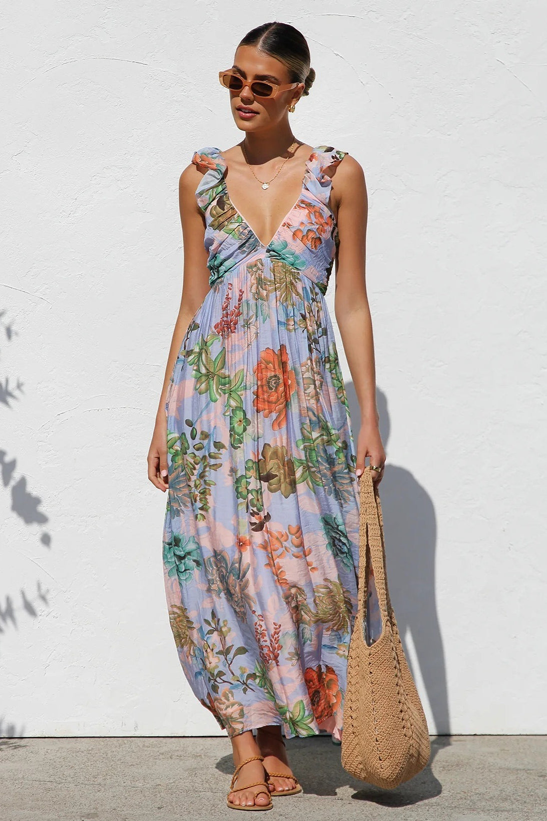 V Neck Swing Print Cami Maxi Dress