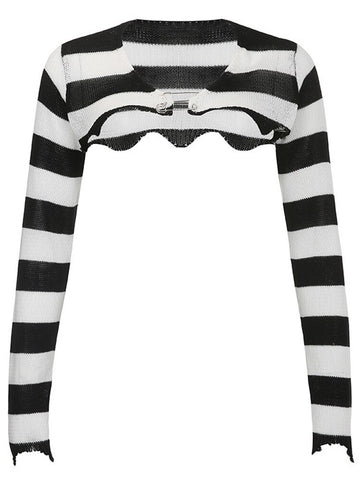Tossy Knit Shrugs Tops für Frauen Schwarz-weiß gestreifte Mini-Strickjacke Strickmode Langarm Drop Shoulder Shrug Top Y2k E-Girls 
