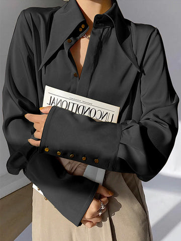 Long Sleeves Loose Buttoned Lapel Blouses&Shirts Tops