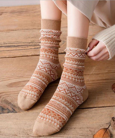 Moderne, khakifarbene Pring-Socken aus dicker Baumwolle mit mittlerer Wade 