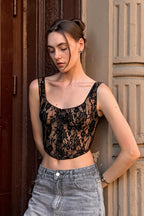 Sheer Lace Trim Sexy Cami Top