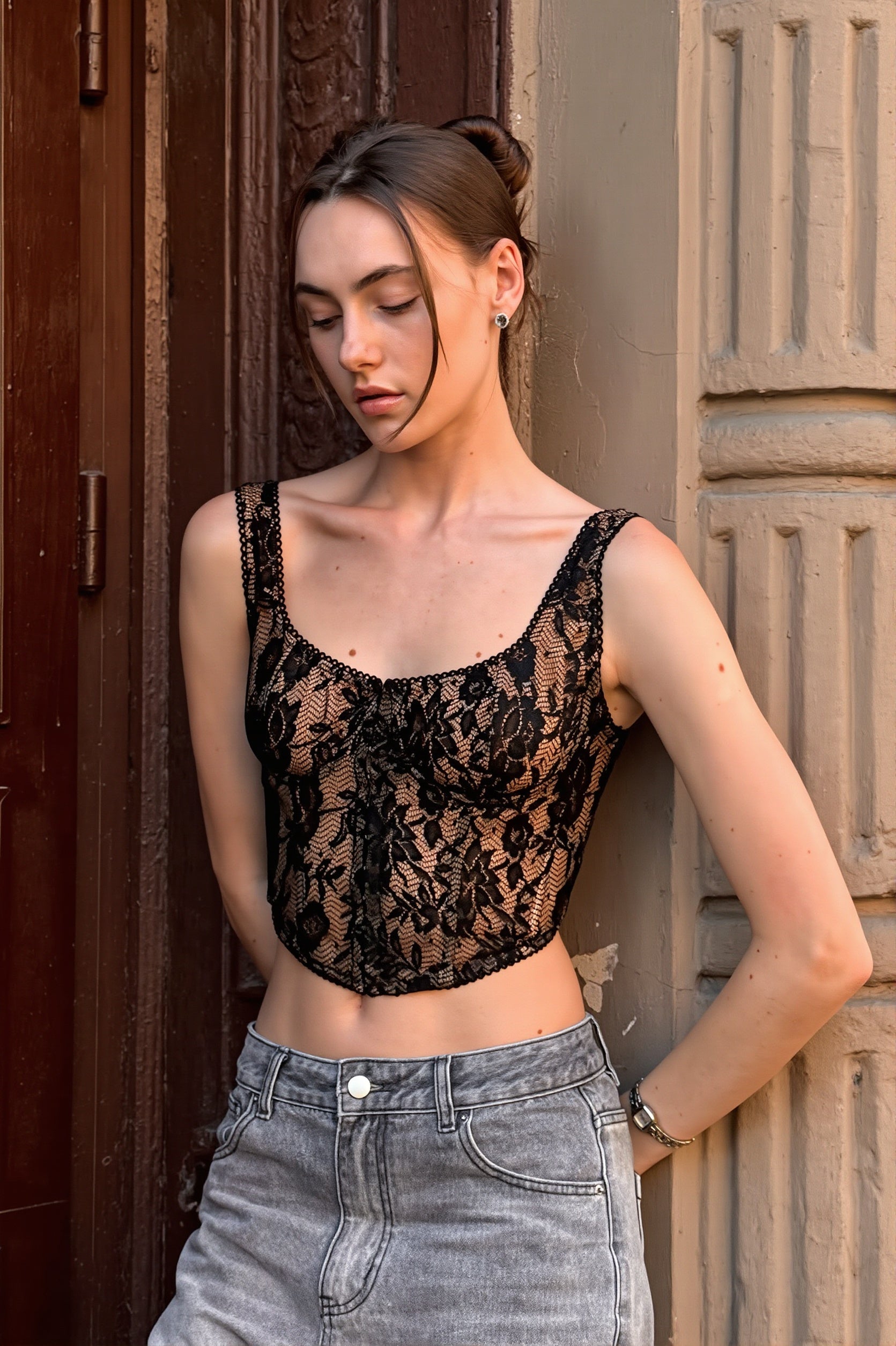 Sheer Lace Trim Sexy Cami Top