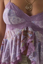 Retro Lace Mesh Splice Floral Cami Top