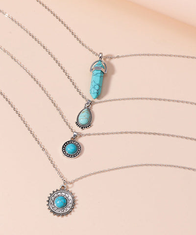 Collar con colgante único de cuatro piezas de turquesa y aleación de plata esterlina verde 
