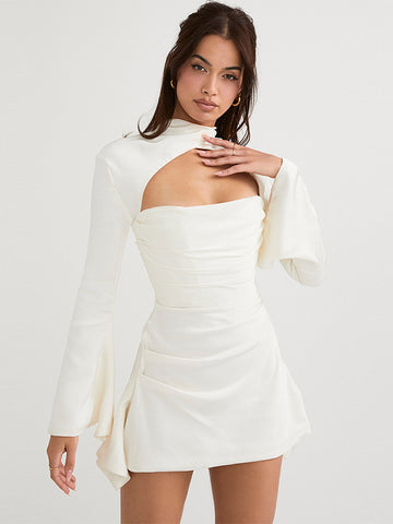 Ruched Mini Dress Cutout Ruffles Sleeves Backless Birthday Party Dresses
