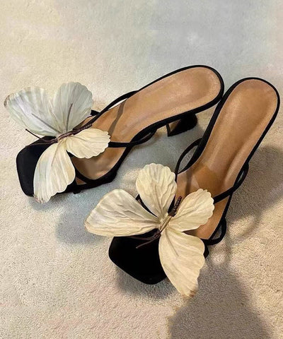 Nuevas sandalias de tacón alto con punta cuadrada y lazo floral 
