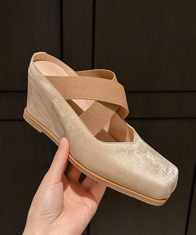 Zapatos de tacón alto con cuña y empalme caqui vintage 