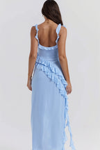 Ribbon Ruffle Splice Slit Maxi Dress
