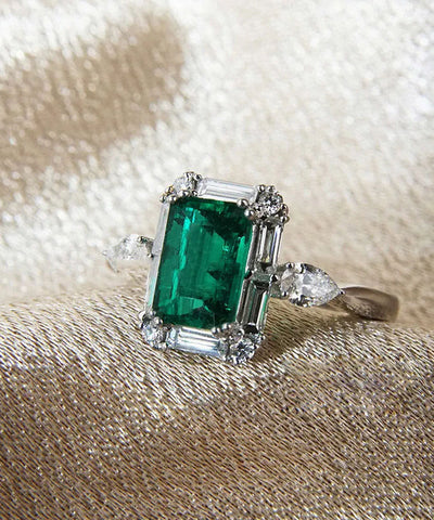 Anillos cuadrados de cristal de circón de plata esterlina verde fino 
