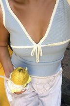 Lace Trim V-Neck Bow Knit Tank Top