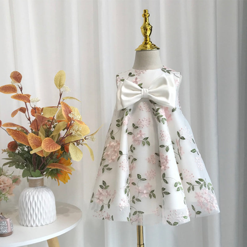 Vestido para niña pequeña, fiesta de cumpleaños, estampado de flores, lazo, vestido de comunión 