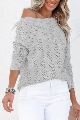 Lässiger, einfarbiger, ausgehöhlter Patchwork-Pullover mit Rundhalsausschnitt (7 Farben) 