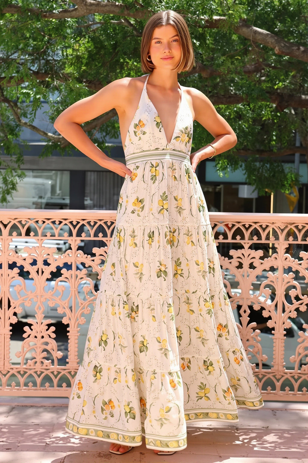 Deep V Backless Halter Sweet Boho Dress