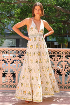 Deep V Backless Halter Sweet Boho Dress