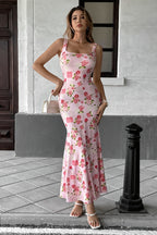 Pink Floral Sweet Girly Cami Maxi Dress