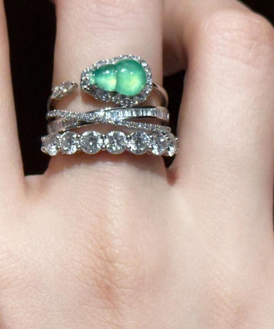 Anillos únicos de calabaza de cristal de circón de plata esterlina verde 