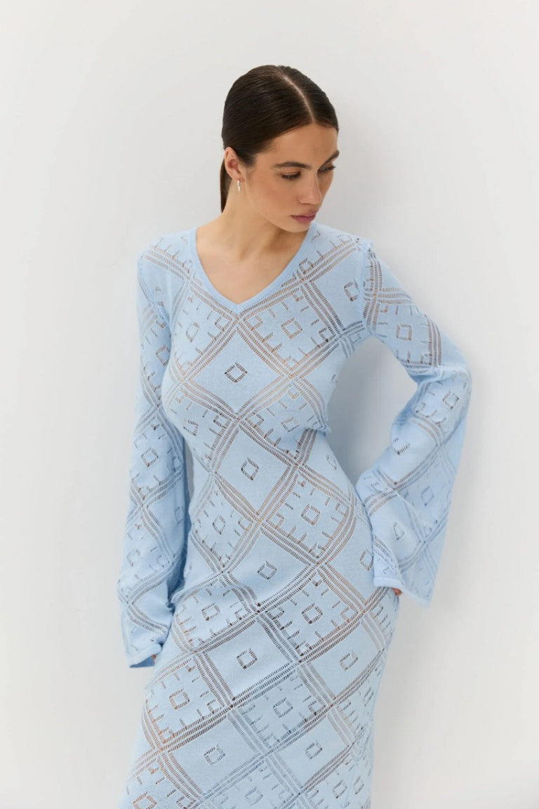Knit Argyle Jacquard Long Sleeve Maxi Dress