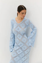 Knit Argyle Jacquard Long Sleeve Maxi Dress