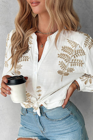 Lässige Stickerei Basic Hemdkragen Tops 