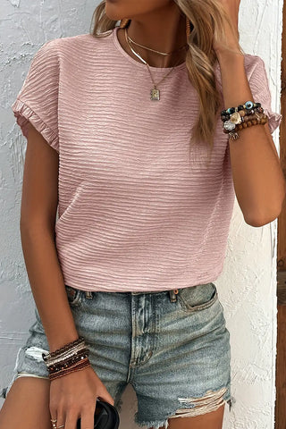 elegant light pink ruffled blouse