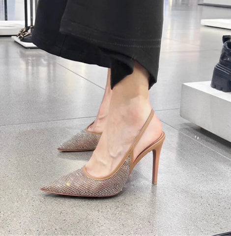 Sandalias de tacón alto con punta de diamante para mujer, con abertura en la espalda, versátiles y elegantes. 