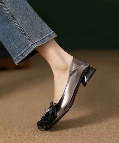 New French Bow Splicing Faux Leather Flat Shoes